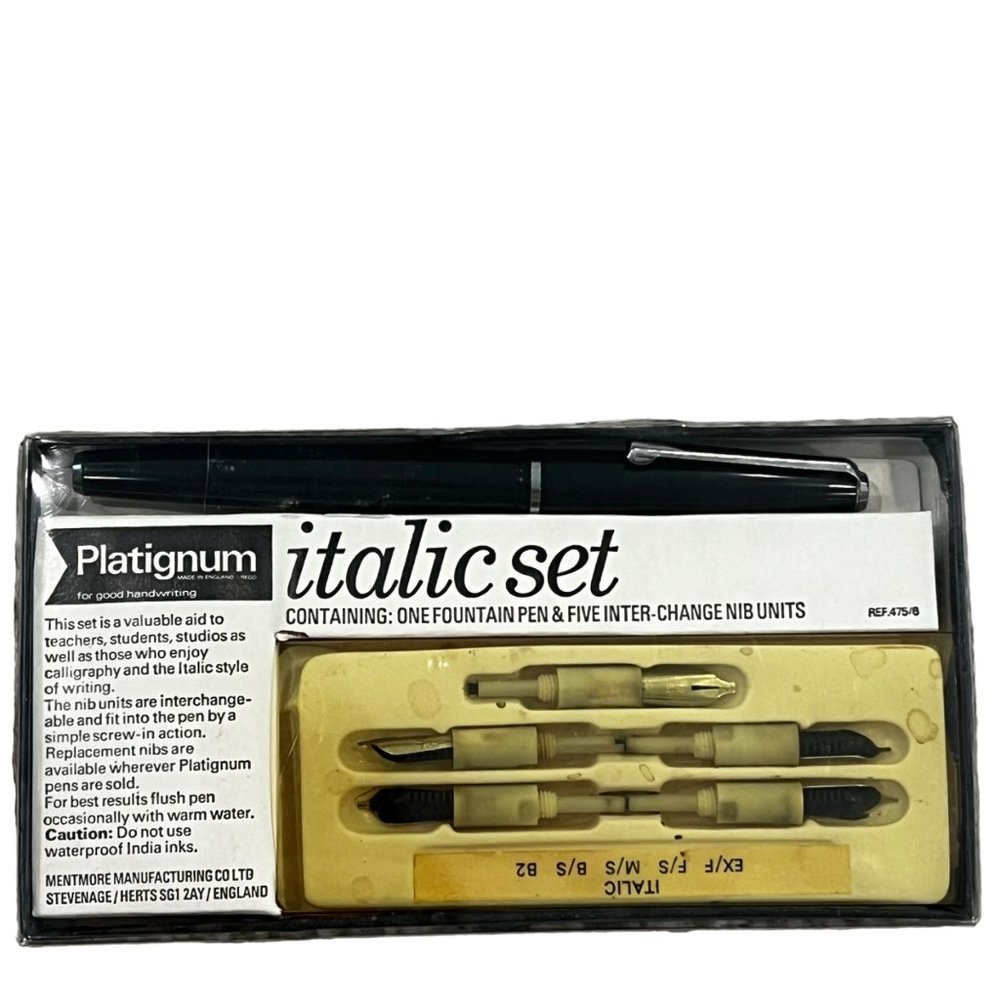 Platignum Italic Set Fountain Pen & 5 Units Vintage